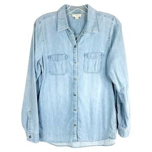 J Jill‎ XS Shirt Button Down Denim Light Blue Top Blouse Jean Cotton Women 370